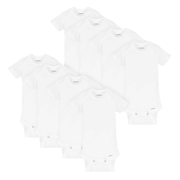 8-Pack Baby White Short-Sleeve Onesies® Bodysuits-Gerber Childrenswear