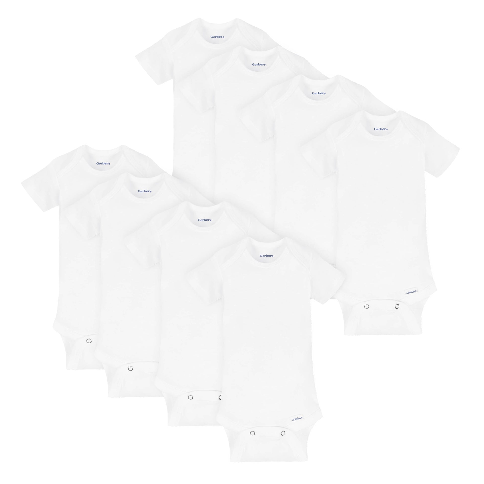 8-Pack Baby White Short-Sleeve Onesies® Bodysuits-Gerber Childrenswear