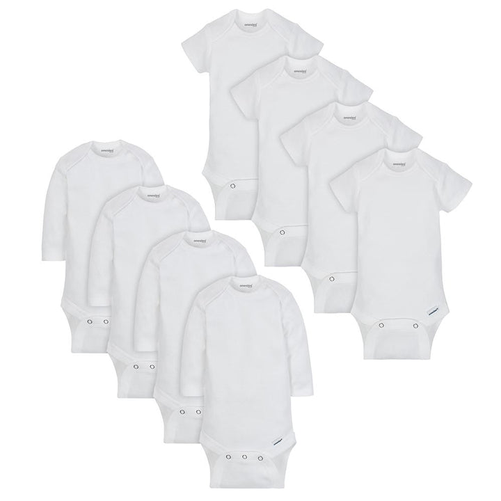8-Pack Baby Neutral White Long & Short Sleeve Onesies® Brand Bodysuits-Gerber Childrenswear