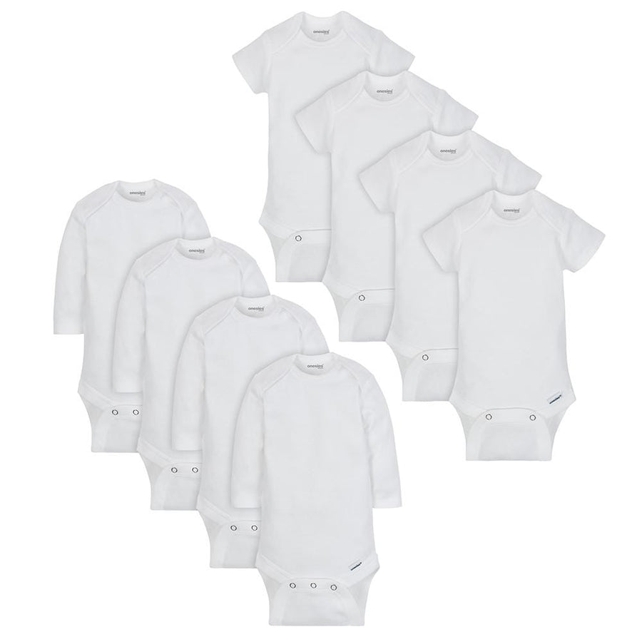 8-Pack Baby Neutral White Long and Short Sleeve Onesies® Brand Bodysuits-Gerber Childrenswear
