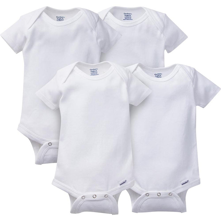 4-Pack White Organic Short Sleeve Onesies® Bodysuits-Gerber Childrenswear