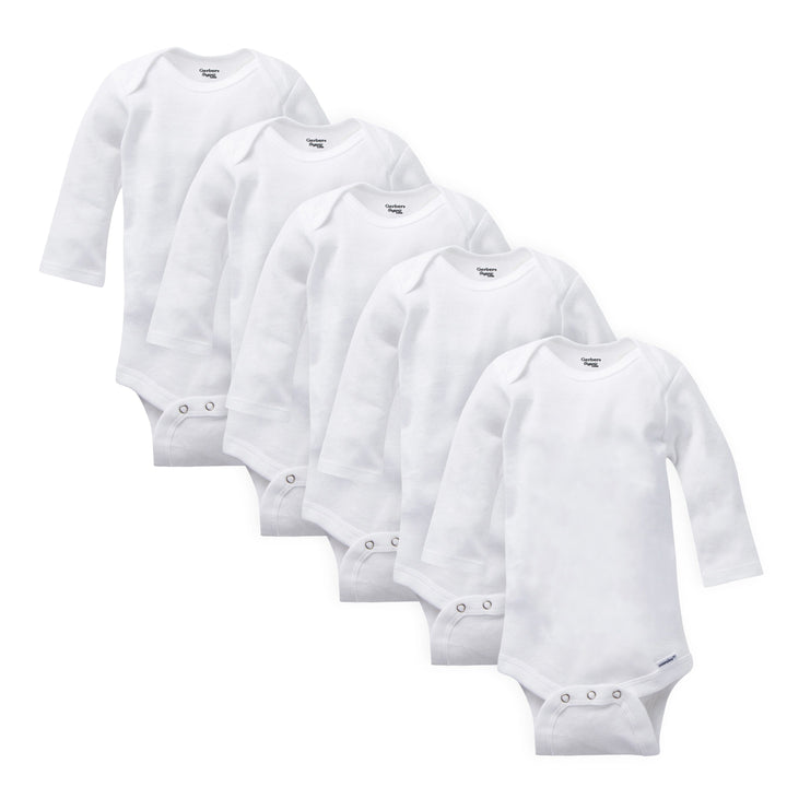 5-Pack White Organic Long-Sleeve Onesies® Bodysuits-Gerber Childrenswear