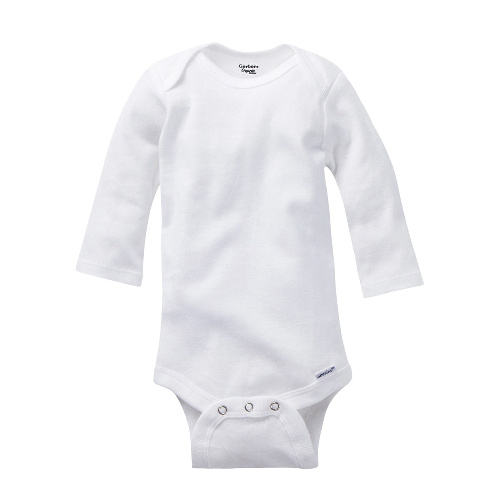 5-Pack White Organic Long-Sleeve Onesies® Bodysuits-Gerber Childrenswear