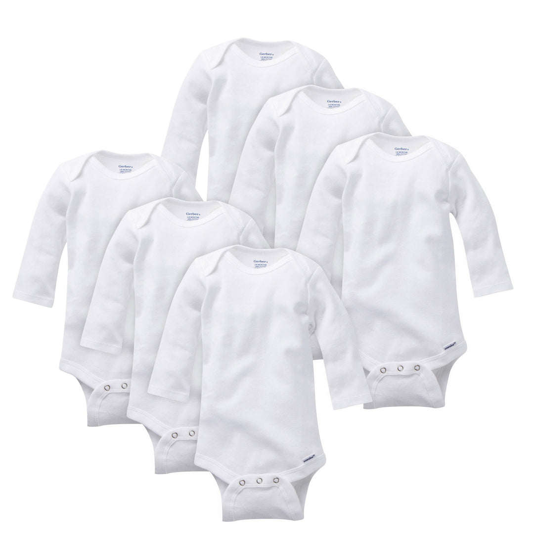 6-Pack Baby White Long-Sleeve Onesies® Bodysuits-Gerber Childrenswear