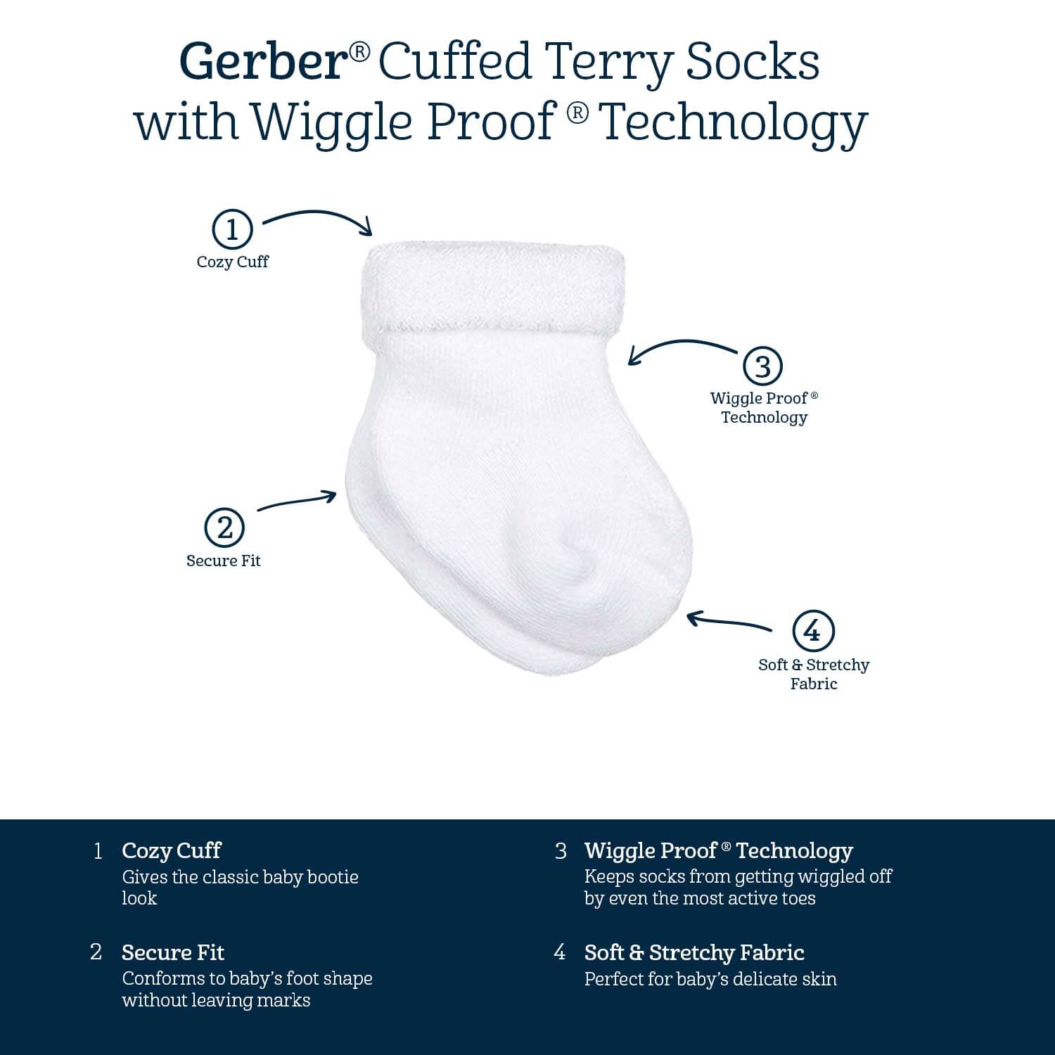 12-Pack Baby Girls Golden Floral Terry Wiggle Proof® Socks