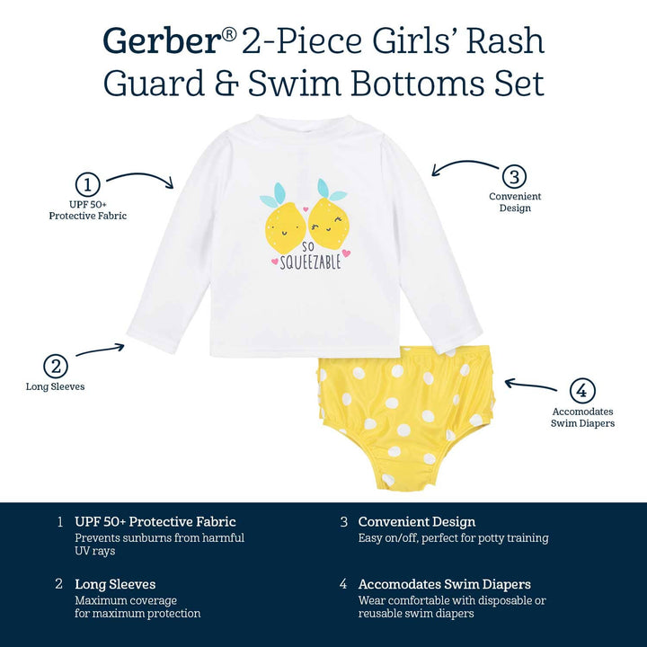 2-Piece Baby & Toddler Girls Lemon Squeeze Rash Guard & Swim Bottoms Set