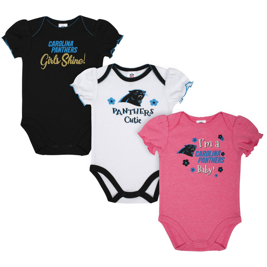 Baby Girls Carolina Panthers Short Sleeve Bodysuit, 3-pack-Gerber Childrenswear
