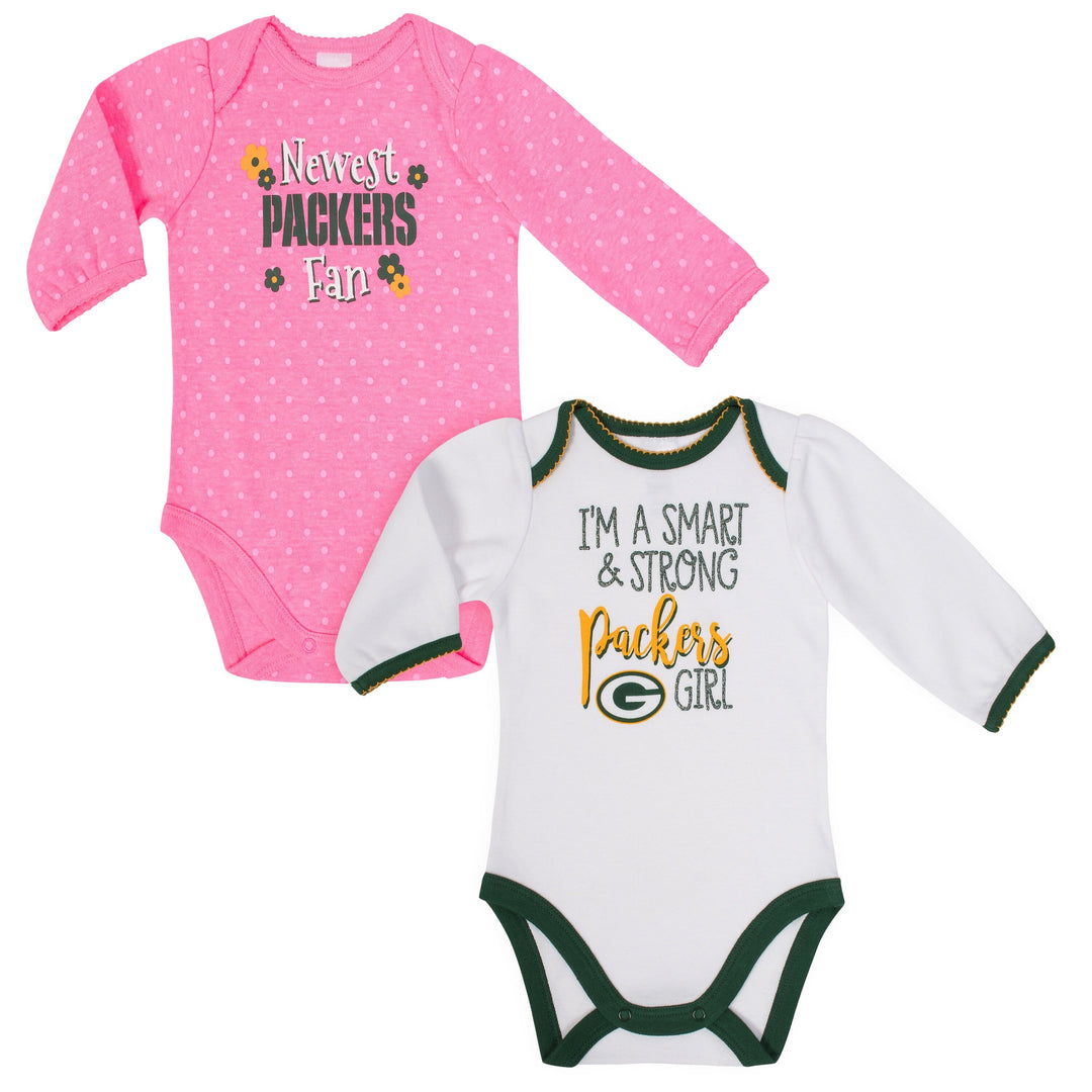 Green Bay Packers Baby Girl Long Sleeve Bodysuit, 2-pack -Gerber Childrenswear
