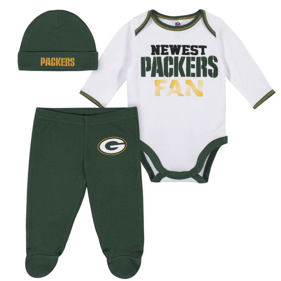 Baby Boys Green Bay Packers 3-Piece Bodysuit, Pant and Cap Set-Gerber Childrenswear