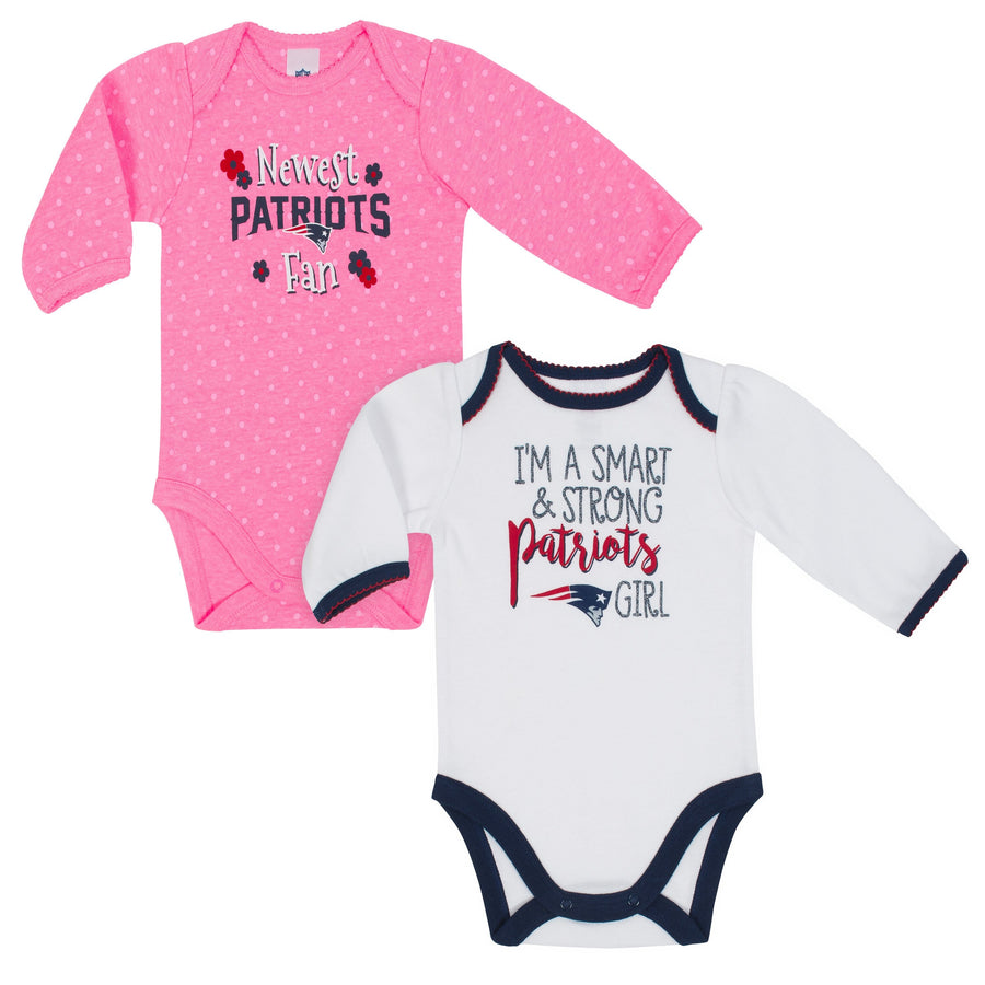 New England Patriots Baby Girl Long Sleeve Bodysuit, 2-pack -Gerber Childrenswear