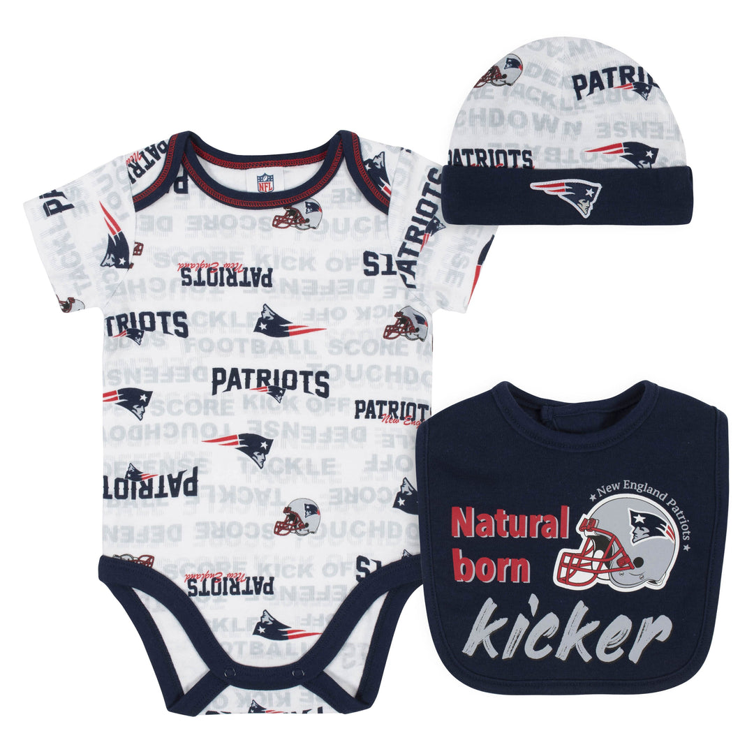 Baby Boys 3-Piece New England Patriots Bodysuit, Cap, and Bib Set-Gerber Childrenswear
