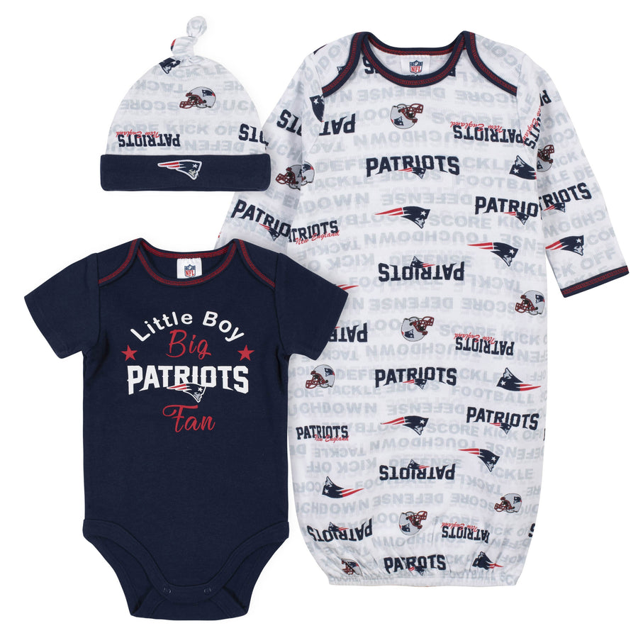 Baby Boys 3-Piece New England Patriots Bodysuit, Gown, and Cap Set-Gerber Childrenswear