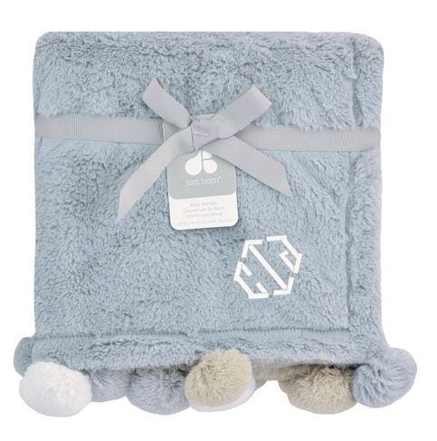 Embroidered Cuddle Plush Pom Pom Blanket in Grey-Gerber Childrenswear