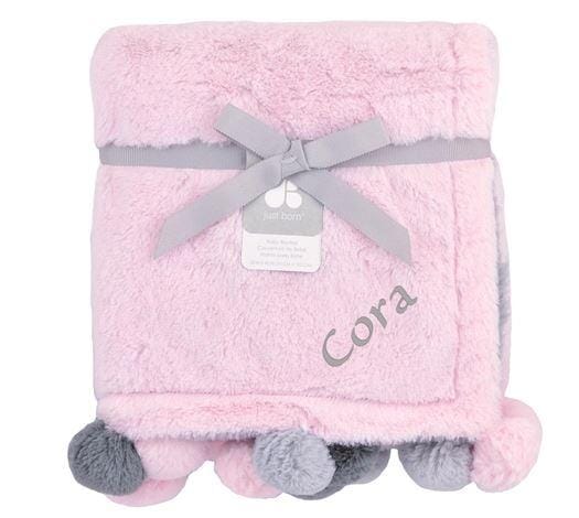 Embroidered Cuddle Plush Pom Pom Blanket in Pink-Gerber Childrenswear