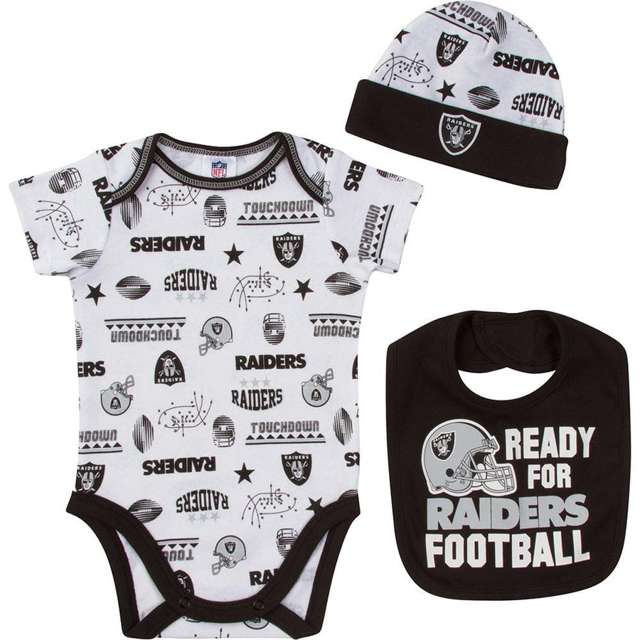 Las Vegas Raiders 3-Piece Baby Boys Short Sleeve Bodysuit, Bib and Cap Set-Gerber Childrenswear
