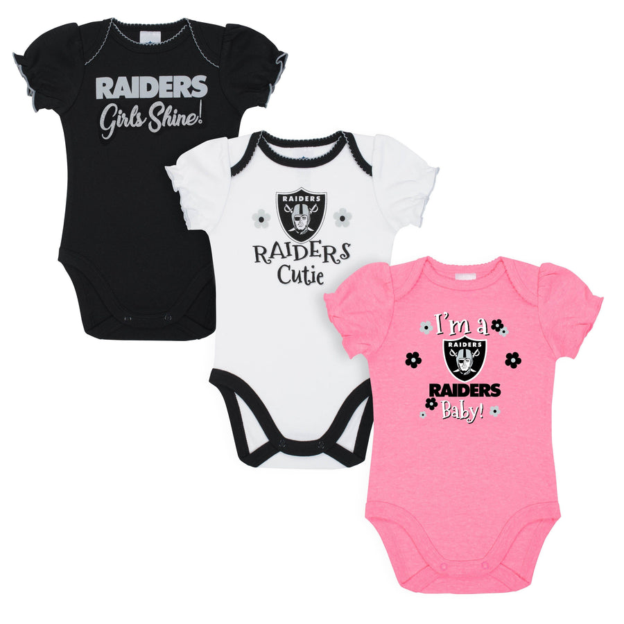 Las Vegas Raiders 3-Pack Baby Girls Raiders Short Sleeve Bodysuits-Gerber Childrenswear
