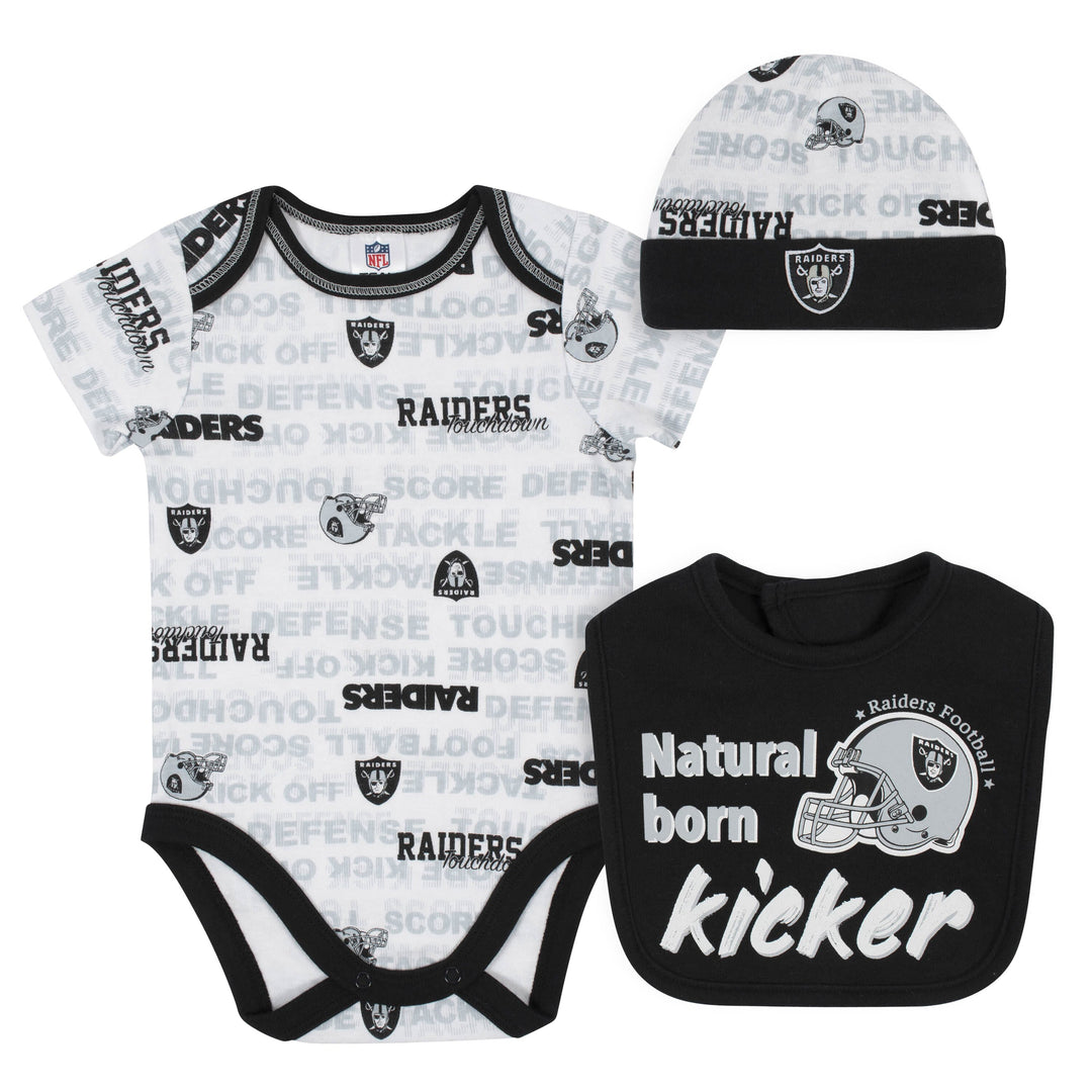 Las Vegas Raiders Baby Boys 3-Piece Bodysuit, Cap, and Bib Set-Gerber Childrenswear