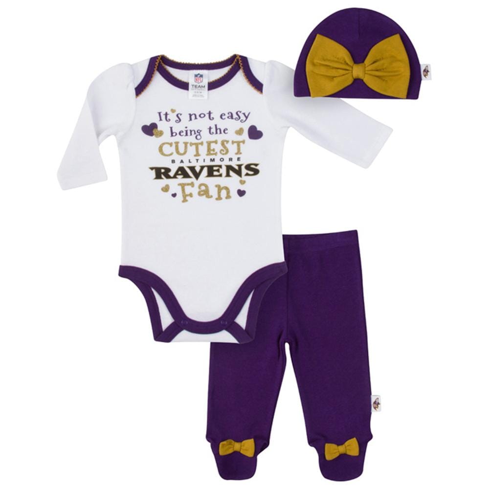 Ravens Baby Girls Bodysuit, Pant and Cap Set-Gerber Childrenswear