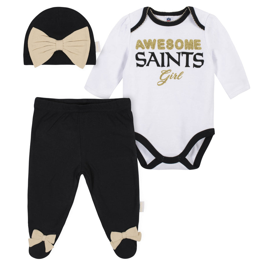 Baby Girls New Orleans Saints 3-Piece Bodysuit, Pant, and Cap Set-Gerber Childrenswear