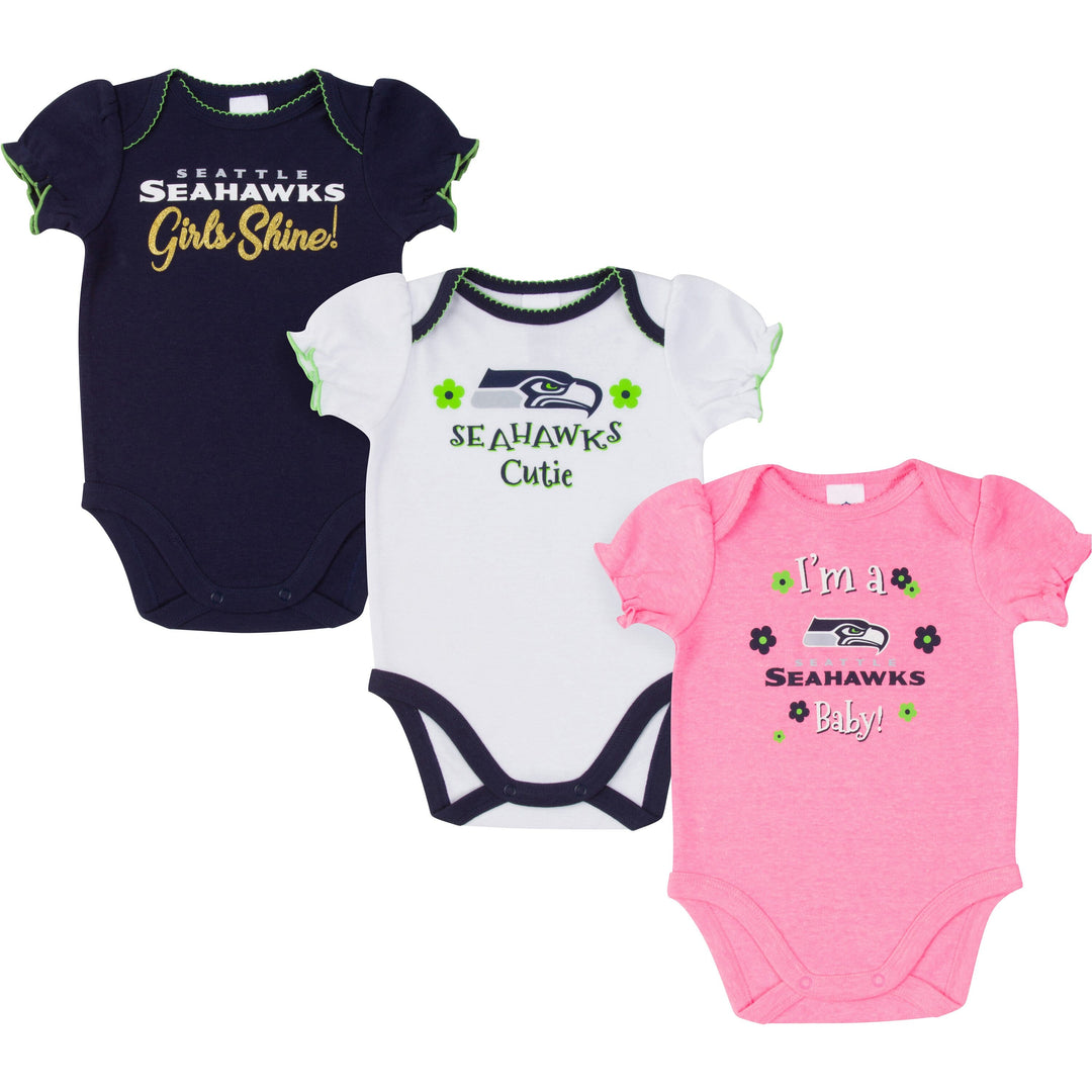 Seattle Seahawks Baby Girl Short Sleeve Bodysuit, 3-pack -Gerber Childrenswear