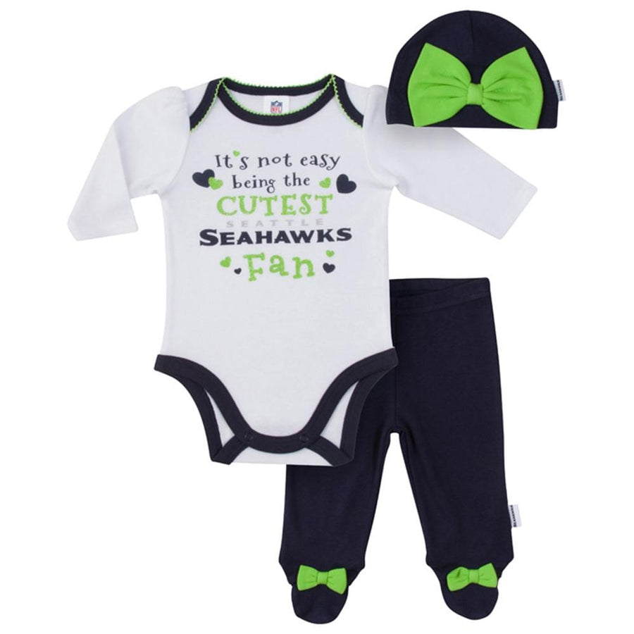 Seahawks Baby Girls Bodysuit, Pant and Cap Set-Gerber Childrenswear