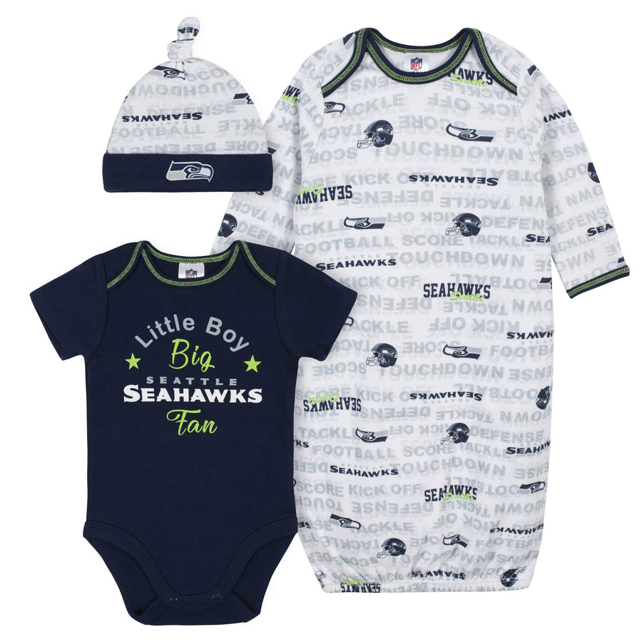 Baby Boys 3-Piece Seattle Seahawks Bodysuit, Gown, and Cap Set-Gerber Childrenswear