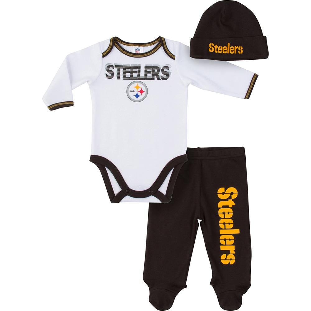Steelers Baby Boy Bodysuit, Footed Pant and Cap Set-Gerber Childrenswear