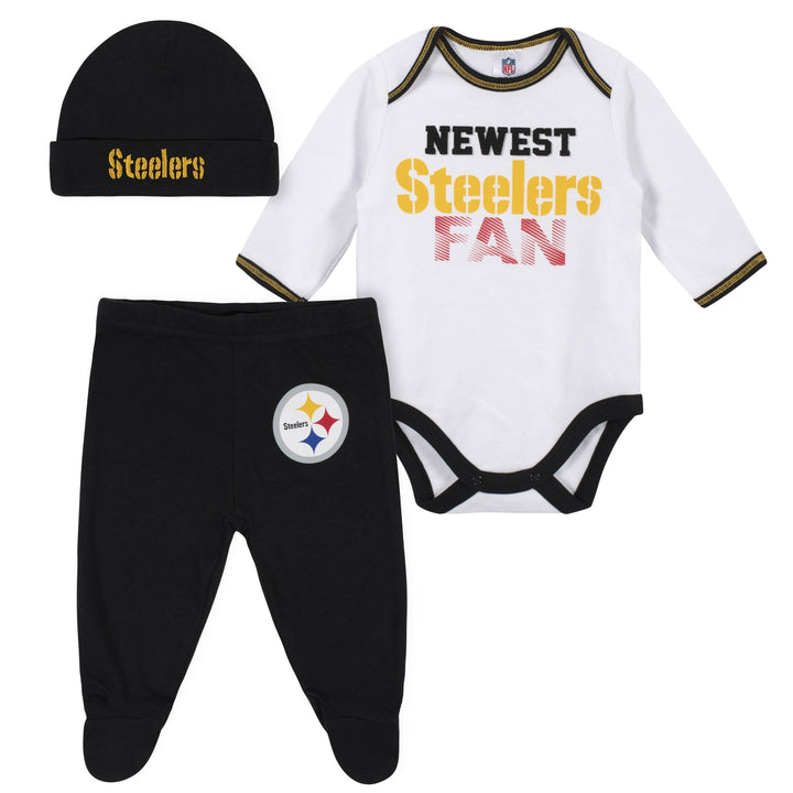 Baby Boys Pittsburgh Steelers 3-Piece Bodysuit, Pant and Cap Set-Gerber Childrenswear