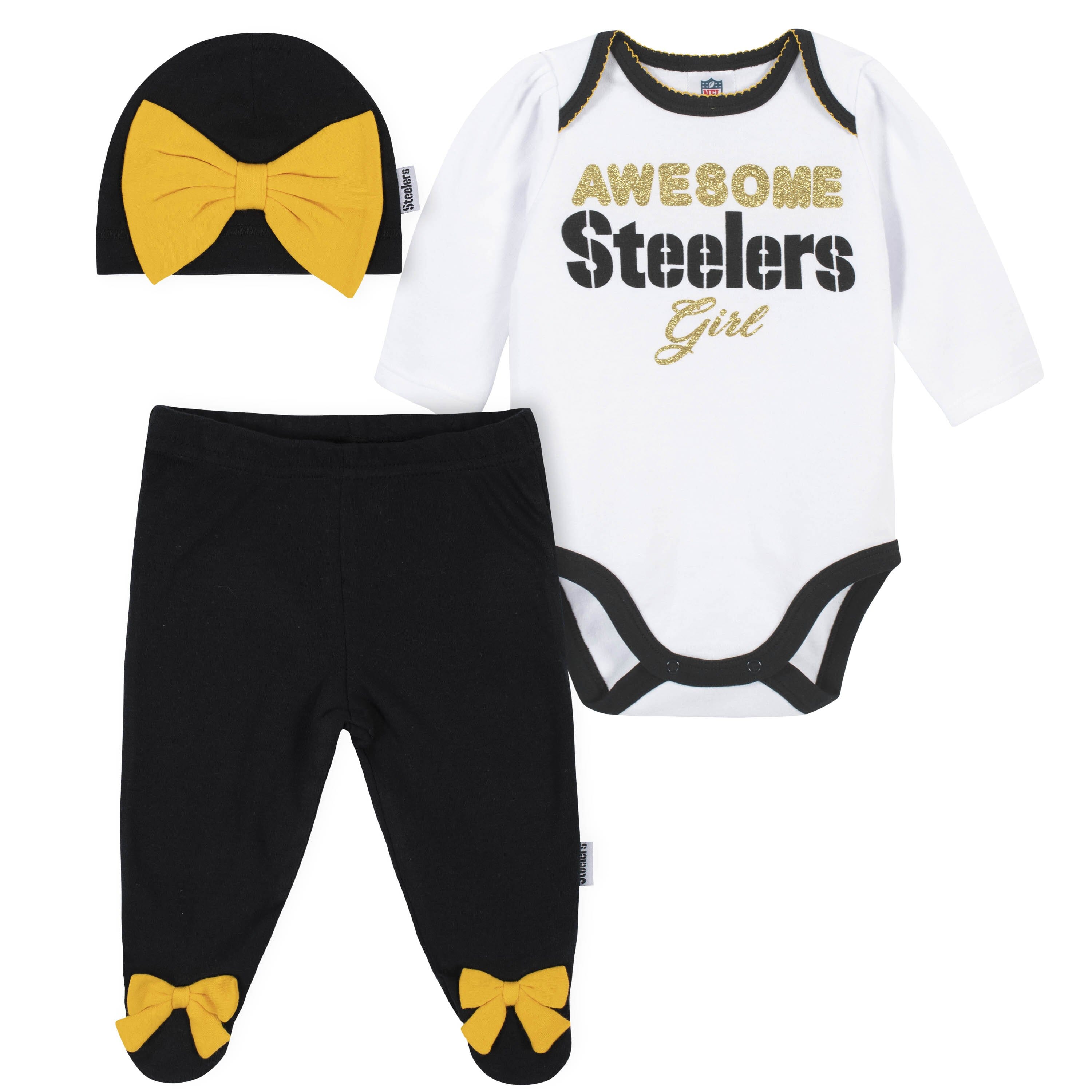 Baby Girls Pittsburgh Steelers 3-Piece Bodysuit, Pant, and Cap Set-Gerber Childrenswear