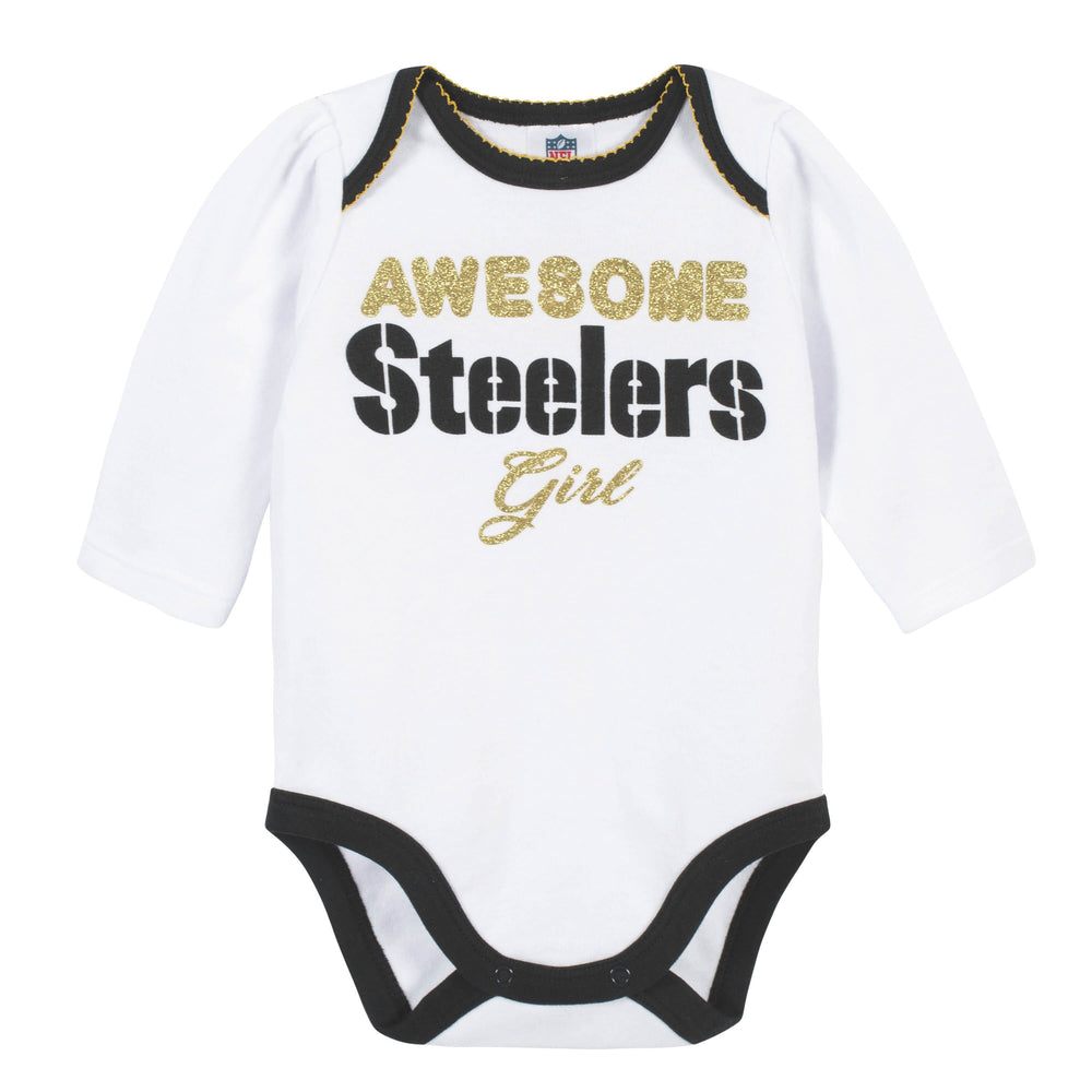 Steelers Infant Girl's All The Love Short Sleeve Creeper and Bib Set - 24M