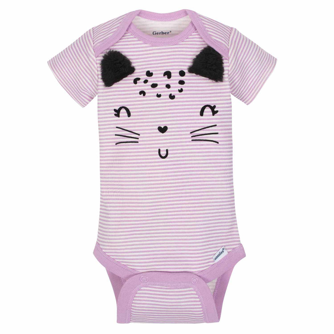 5-Pack Girls Cat Short Sleeve Onesies® Bodysuits-Gerber Childrenswear