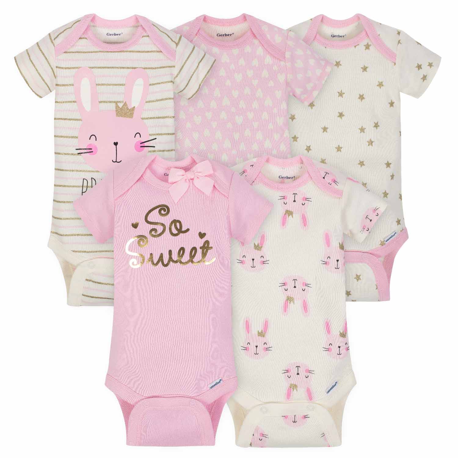 5 Pack Princess Short Sleeve Onesies® Bodysuits