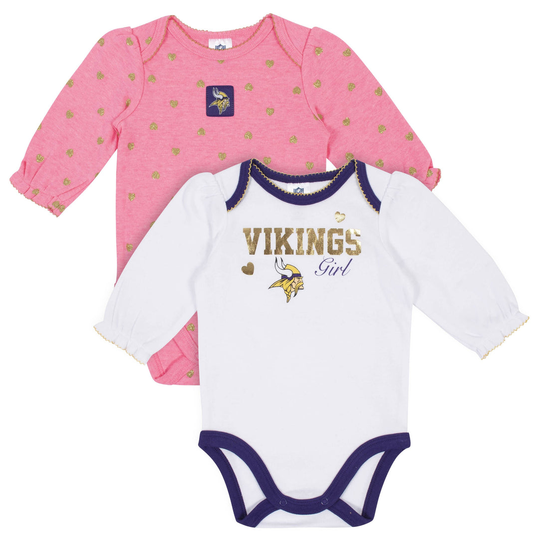 Baby Girls Minnesota Vikings Long Sleeve Bodysuit, 2-pack -Gerber Childrenswear