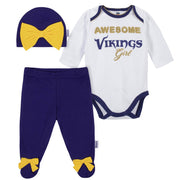 Baby Girls Minnesota Vikings 3-Piece Bodysuit, Pant, and Cap Set-Gerber Childrenswear