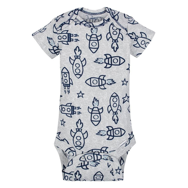 5-Pack Boys Organic Rocket Short Sleeve Onesies® Bodysuits-Gerber Childrenswear