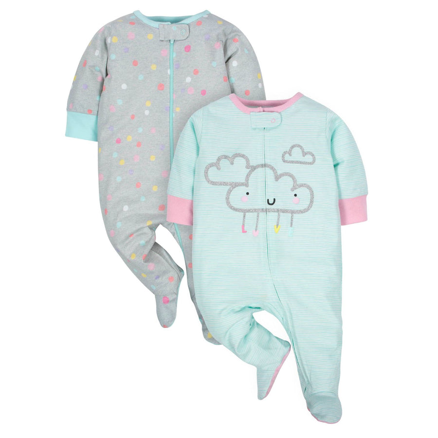 Baby Girls' 2-Pack Organic Clouds Sleep 'n Plays