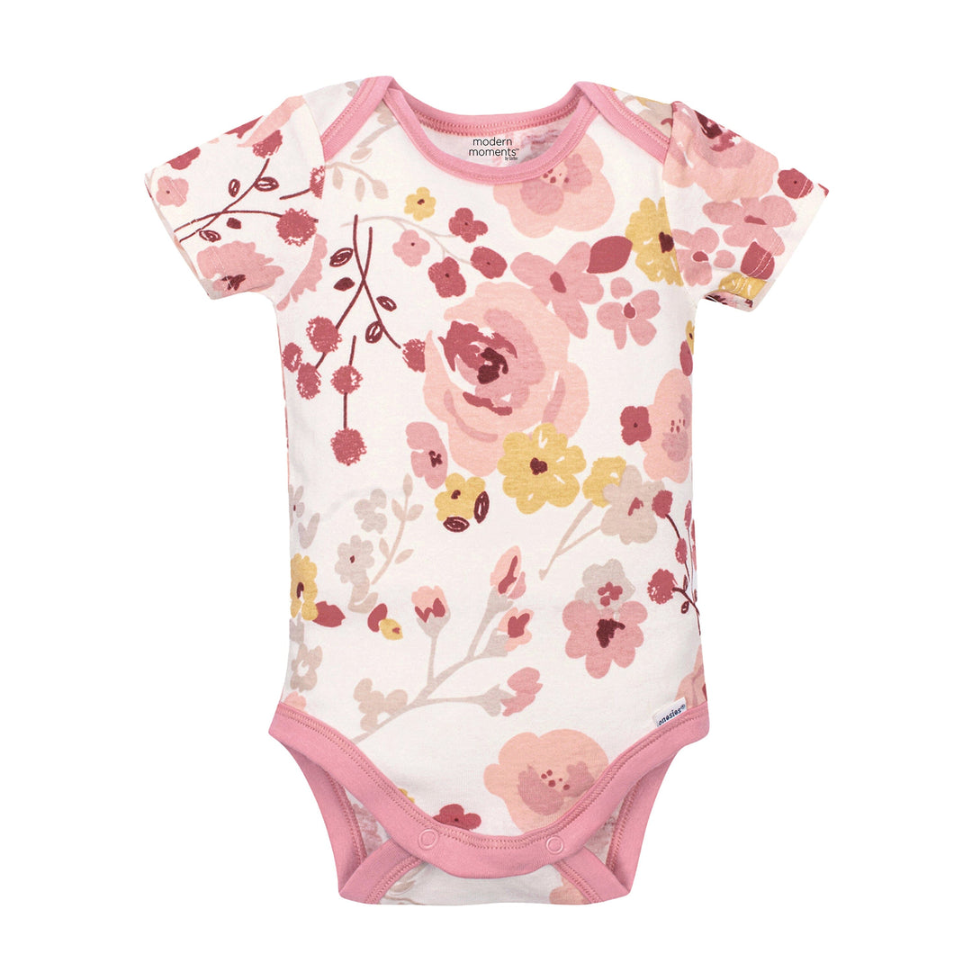 4-Pack Baby Girls Pink Floral Short Sleeve Onesies® Bodysuits