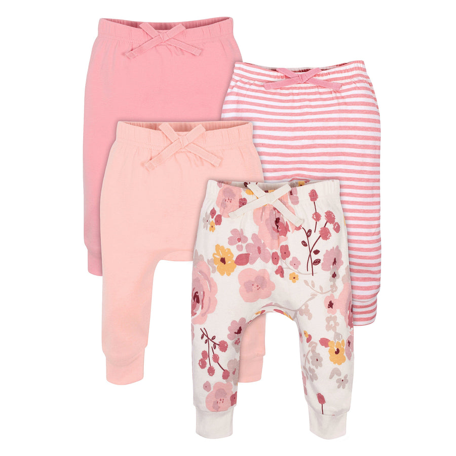 4-Pack Baby Girls Pink Floral Jogger Pants NEWBORN