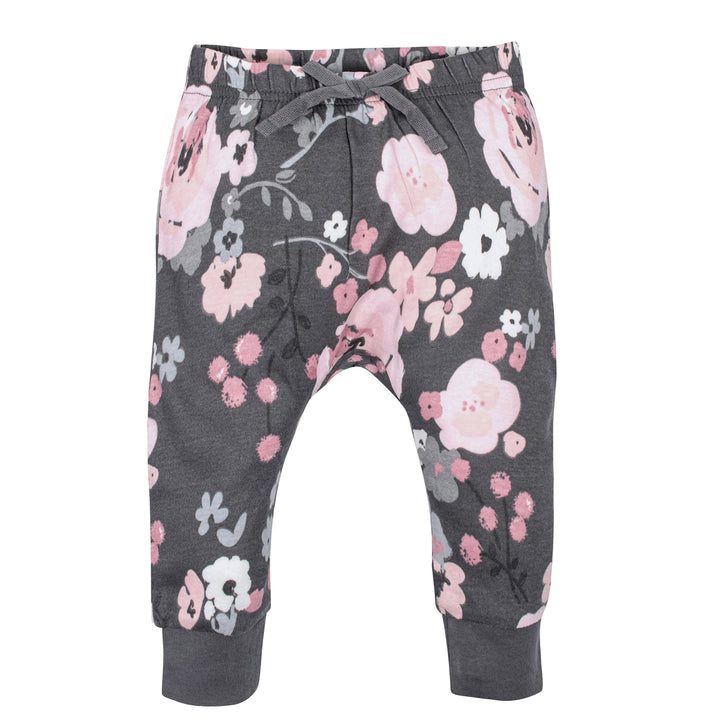 4-Pack Baby Girls Gray Floral Jogger Pants
