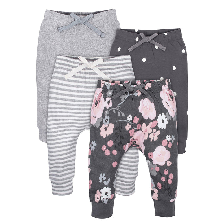 4-Pack Baby Girls Gray Floral Jogger Pants