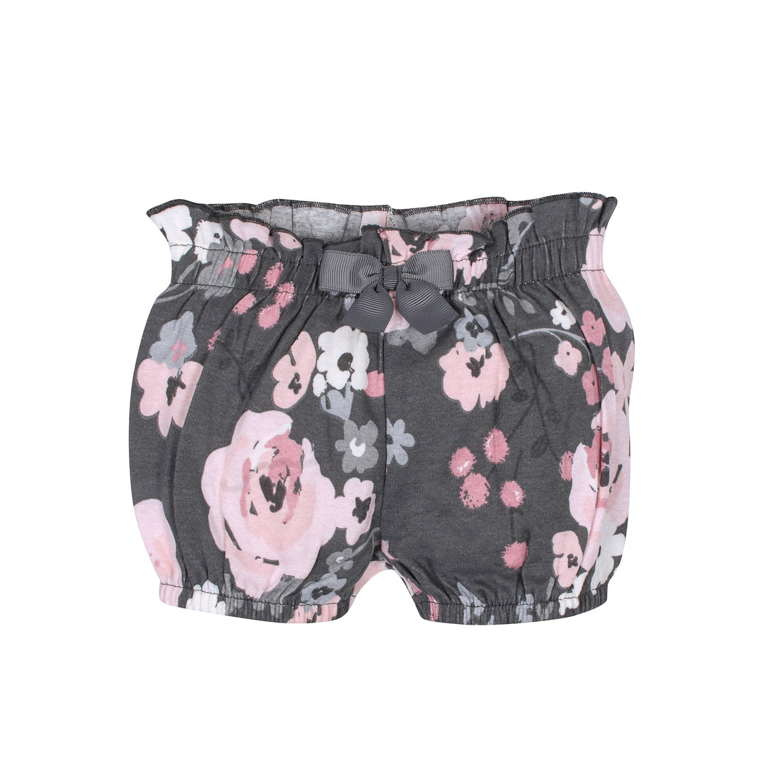 4-Pack Baby Girls Gray Floral Bloomer Shorts
