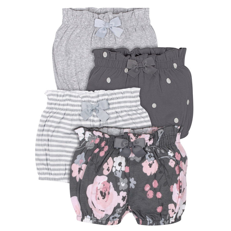 4-Pack Baby Girls Gray Floral Bloomer Shorts