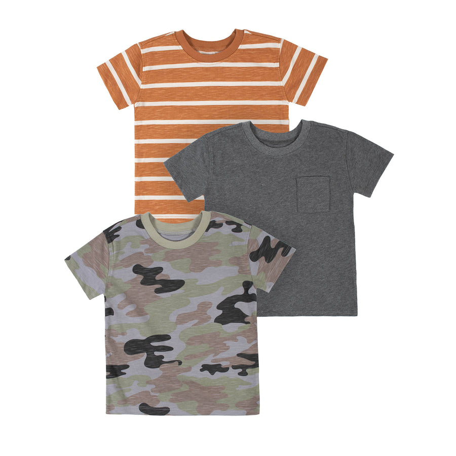 3-Pack Infant & Toddler Boys Camo & Gray Short Sleeve Tees