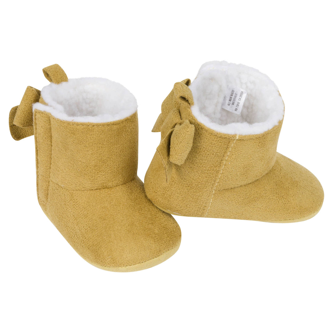 Baby Girls Taupe Bow Faux Suede Boots-Gerber Childrenswear