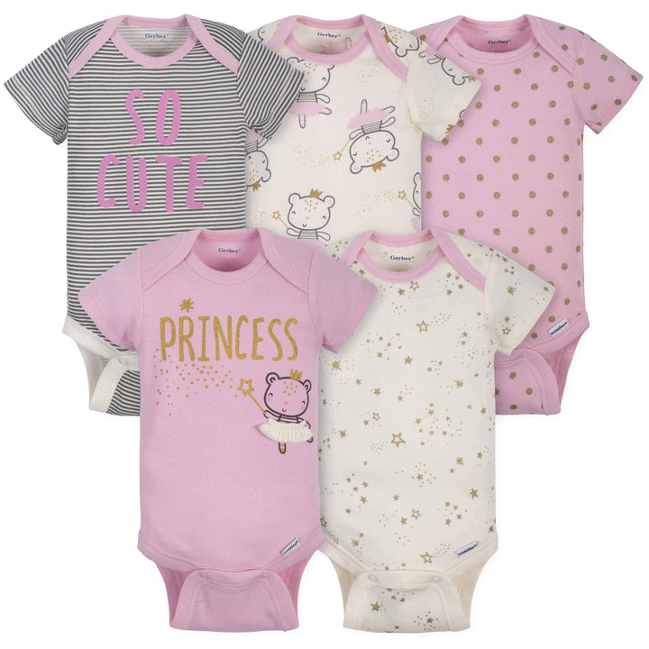 5-Pack Baby Girls Princess Short Sleeve Onesies® Bodysuits-Gerber Childrenswear