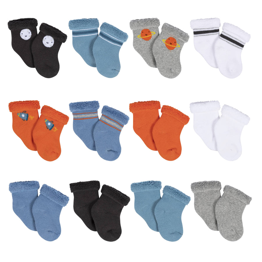 12-Pack Baby Boys Space Terry Wiggle Proof® Socks