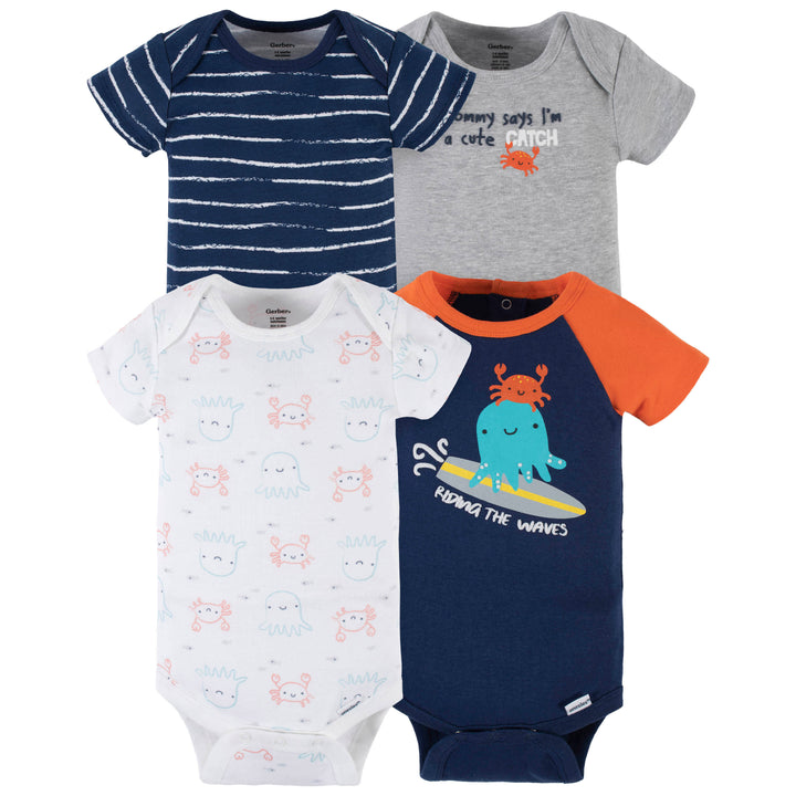 4-Pack Baby Boys Sea Friends Short Sleeve Onesies® Bodysuits-Gerber Childrenswear