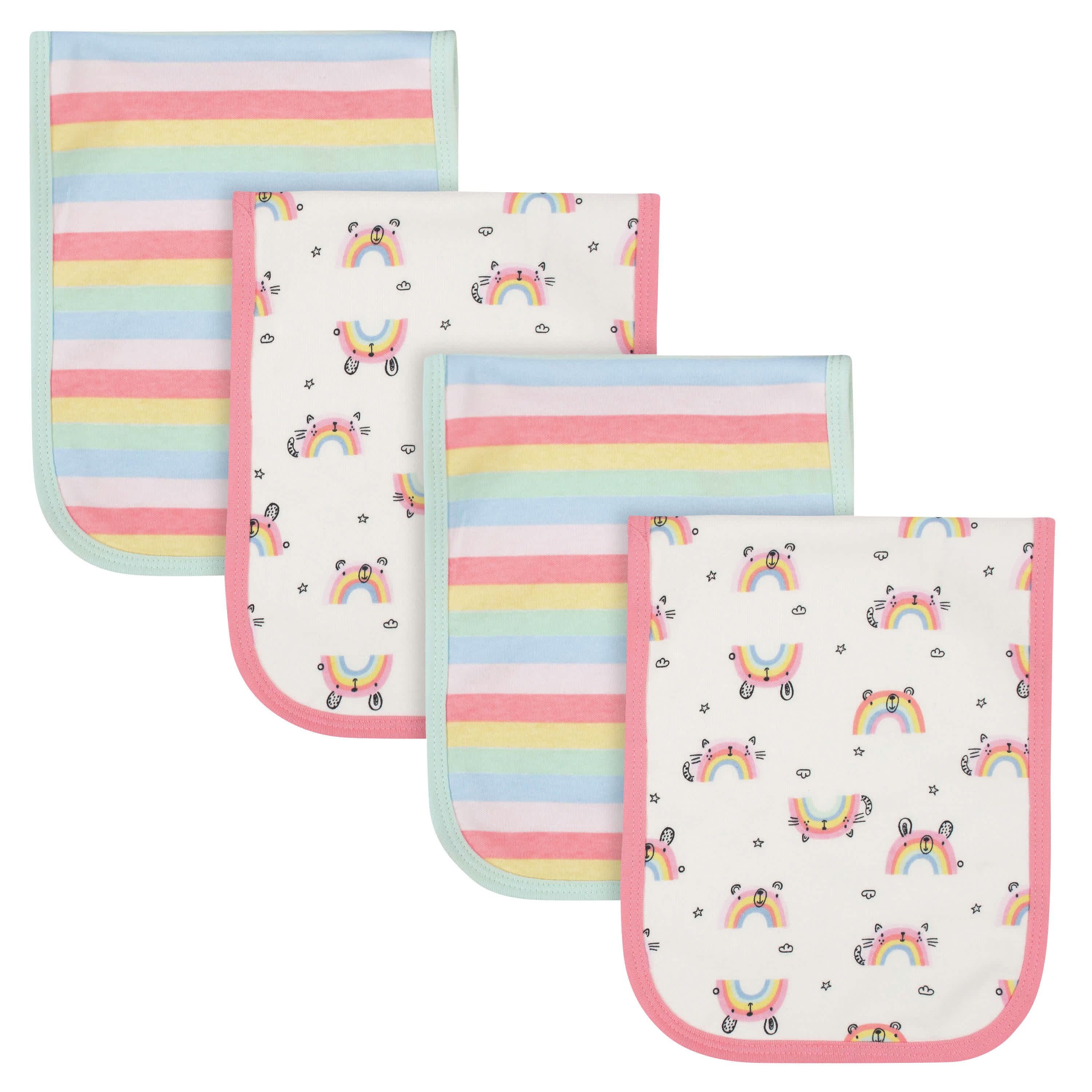 4-Pack Baby Girls Rainbow Terry Burp Cloths-Gerber Childrenswear
