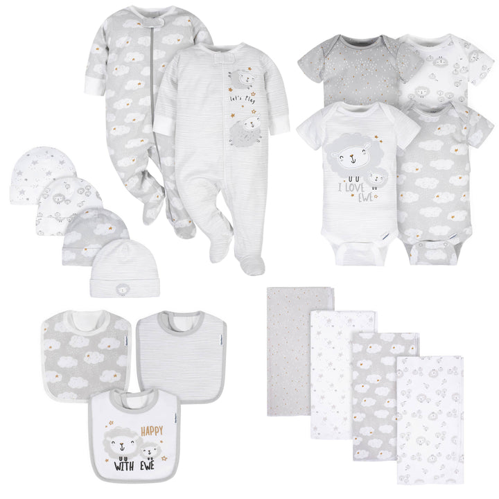 17-Piece Baby Neutral Sheep Apparel & Blankets Set-Gerber Childrenswear