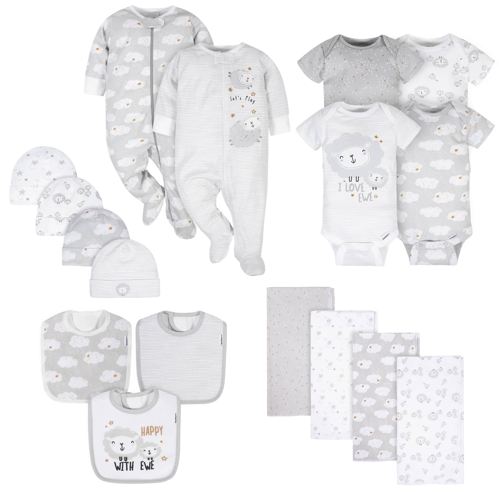 17-Piece Baby Neutral Sheep Apparel & Blankets Set-Gerber Childrenswear